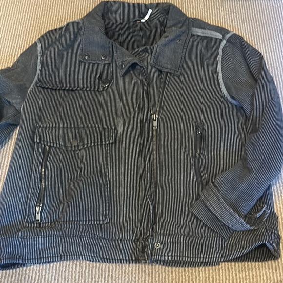 EUC FREE PEOPLE railroad knit pin stripe black grey jacket size S/M - Picture 7 of 16